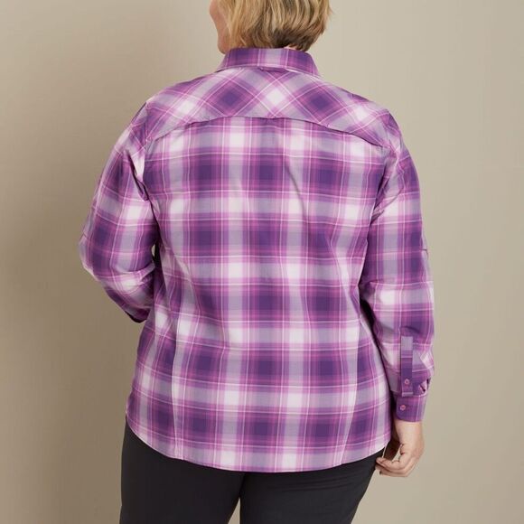 Duluth Trading Co Sidewinder Gardening Shirt Womens 1X Purple Plaid Vented UPF - Picture 3 of 12